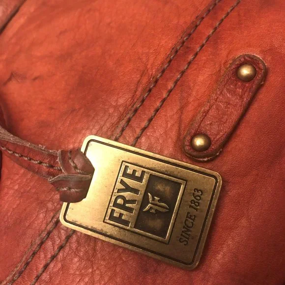 Vintage FRYE Leather Convertible Crossbody/ Shoulder/ Handbag Orange Sangria - Picture 4 of 9